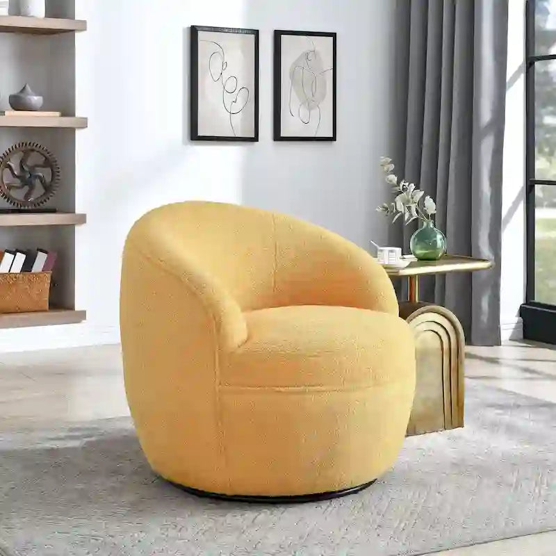 360-Degree Swivel Teddy Sherpa Barrel Accent Chair with Metal Base