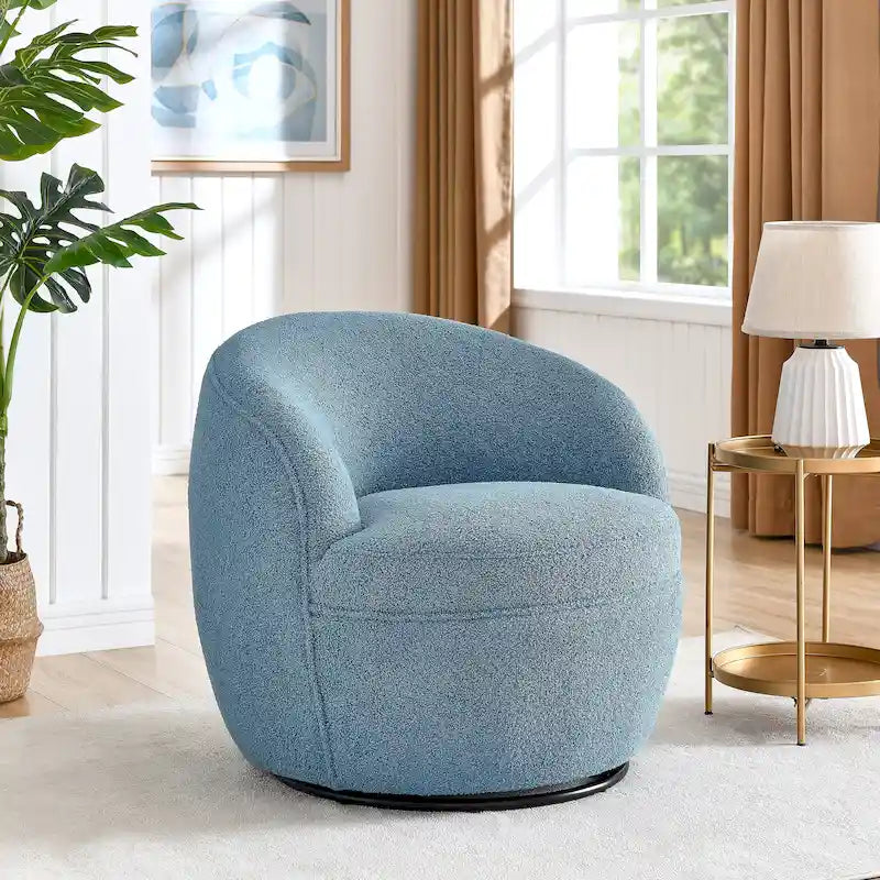 360-Degree Swivel Teddy Sherpa Barrel Accent Chair with Metal Base