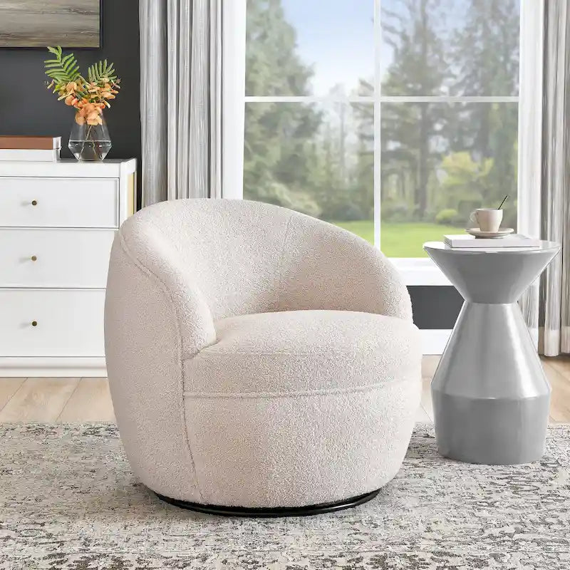 360-Degree Swivel Teddy Sherpa Barrel Accent Chair with Metal Base