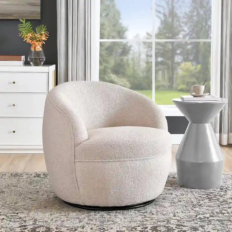 Roundhill Furniture Galleria 360 Swivel Teddy Sherpa Fabric Barrel Chair