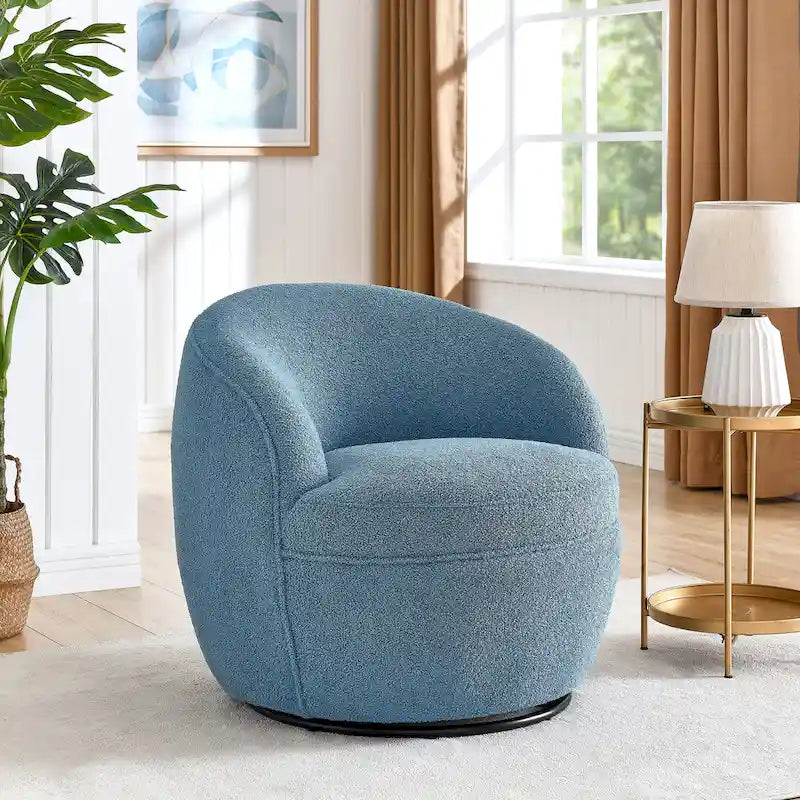 360-Degree Swivel Teddy Sherpa Barrel Accent Chair with Metal Base