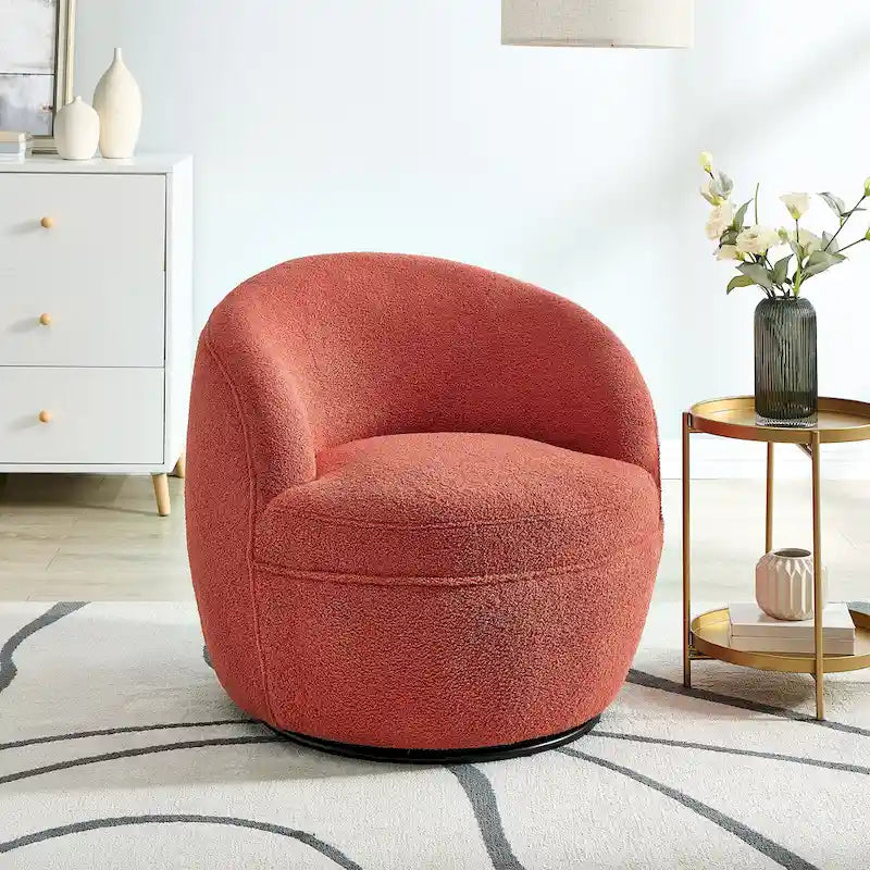 360-Degree Swivel Teddy Sherpa Barrel Accent Chair with Metal Base
