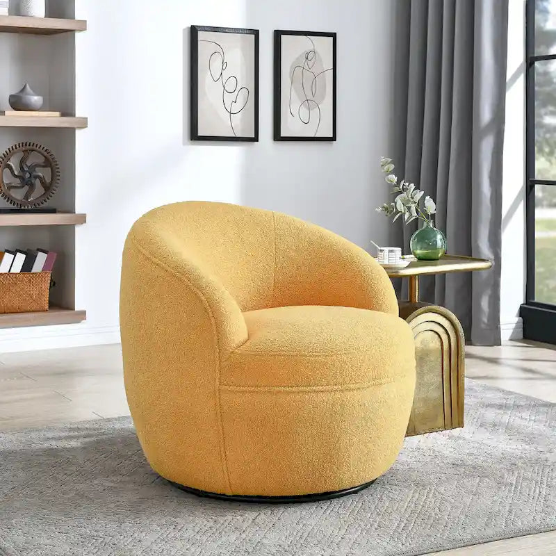 360-Degree Swivel Teddy Sherpa Barrel Accent Chair with Metal Base