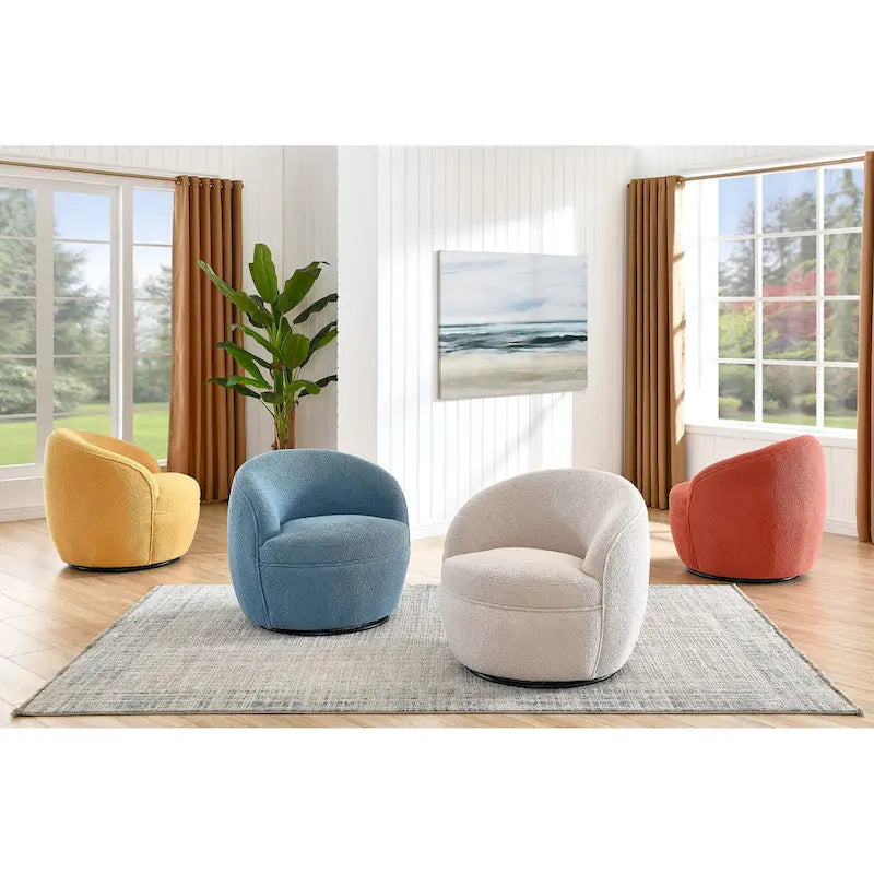 360-Degree Swivel Teddy Sherpa Barrel Accent Chair with Metal Base