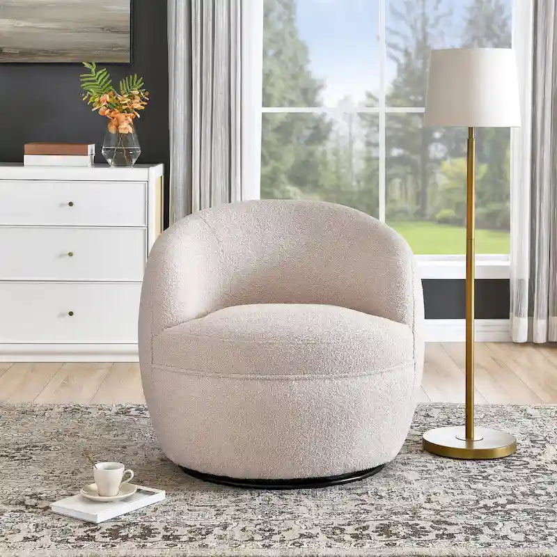 360-Degree Swivel Teddy Sherpa Barrel Accent Chair with Metal Base