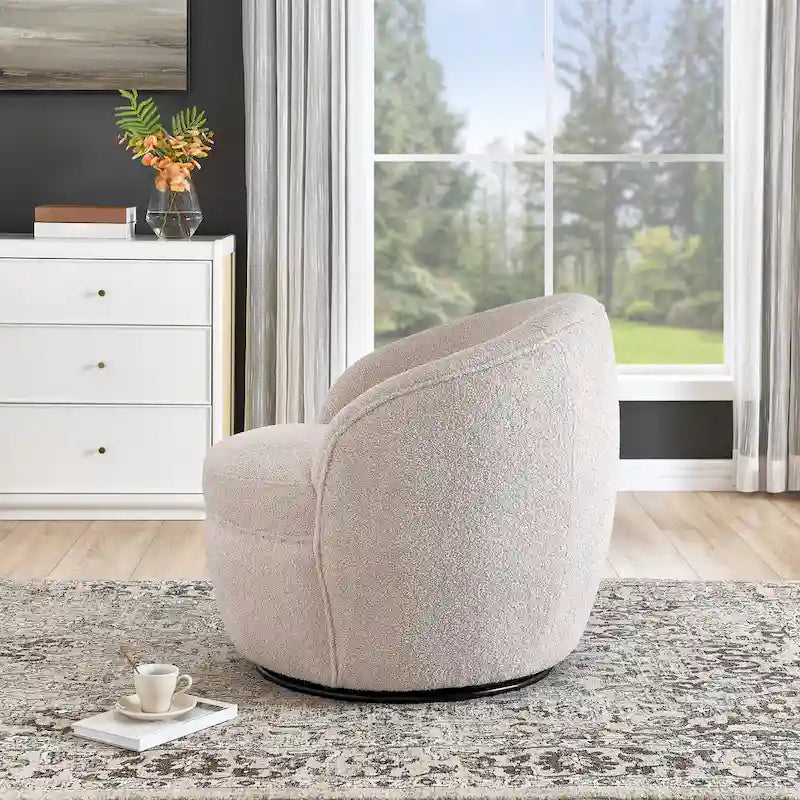 360-Degree Swivel Teddy Sherpa Barrel Accent Chair with Metal Base