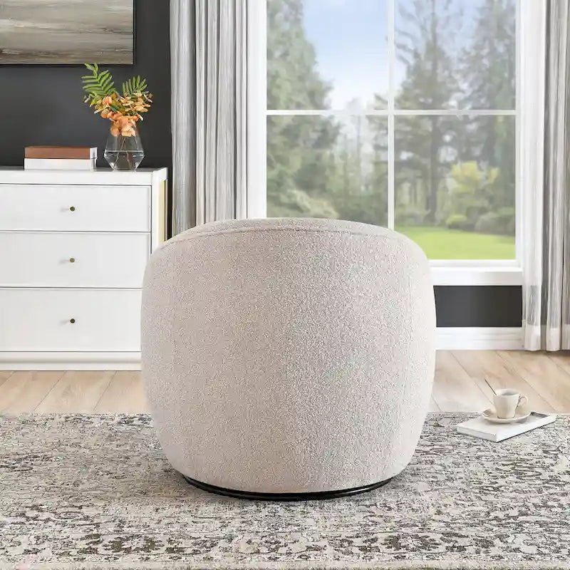 360-Degree Swivel Teddy Sherpa Barrel Accent Chair with Metal Base