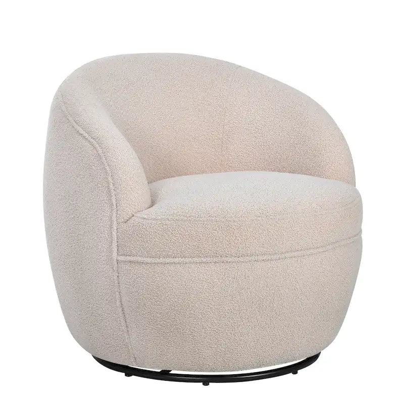 360-Degree Swivel Teddy Sherpa Barrel Accent Chair with Metal Base