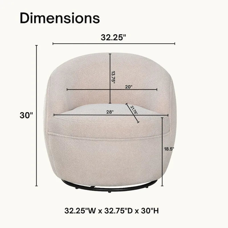 360-Degree Swivel Teddy Sherpa Barrel Accent Chair with Metal Base