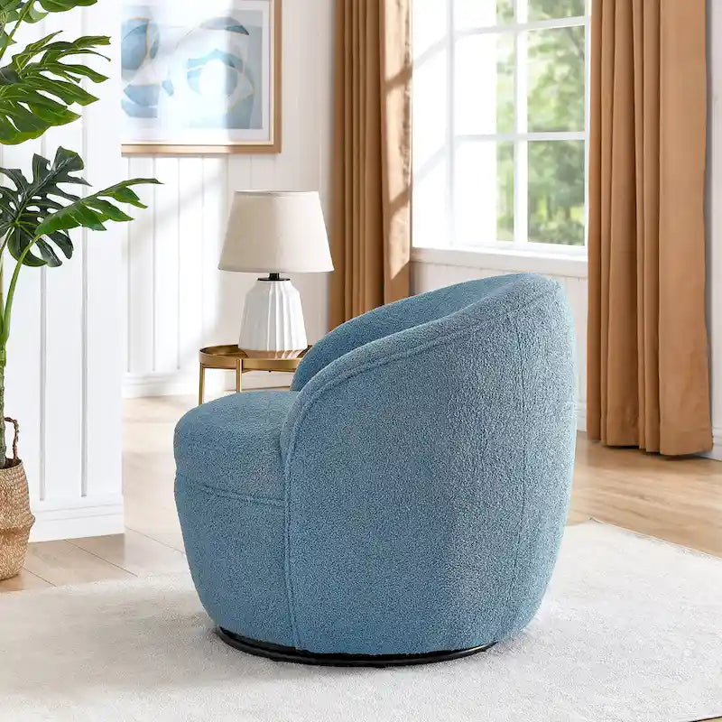 360-Degree Swivel Teddy Sherpa Barrel Accent Chair with Metal Base