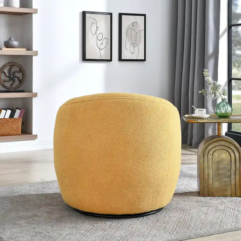 360-Degree Swivel Teddy Sherpa Barrel Accent Chair with Metal Base