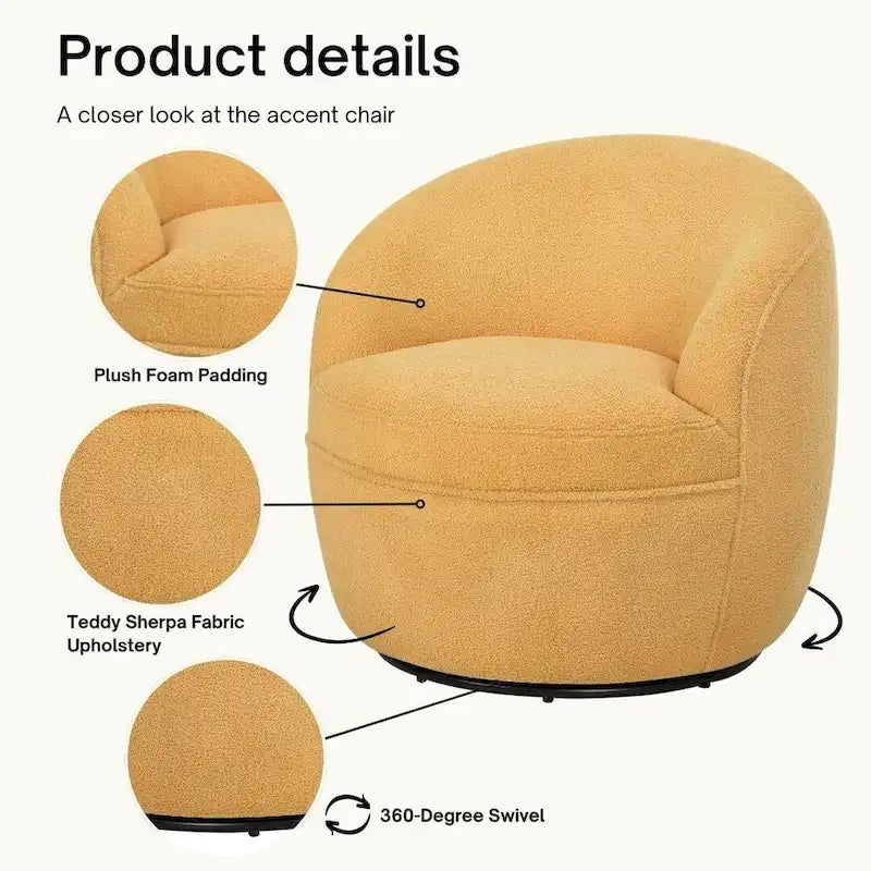360-Degree Swivel Teddy Sherpa Barrel Accent Chair with Metal Base