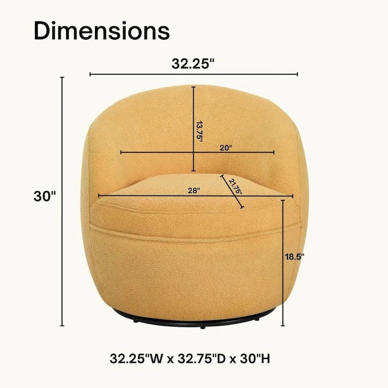 360-Degree Swivel Teddy Sherpa Barrel Accent Chair with Metal Base