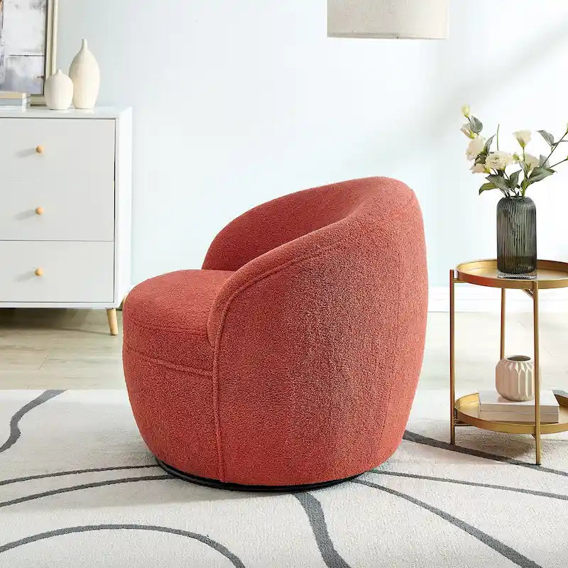 360-Degree Swivel Teddy Sherpa Barrel Accent Chair with Metal Base