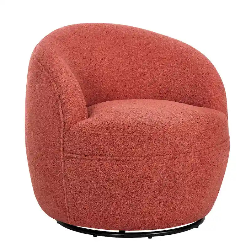 360-Degree Swivel Teddy Sherpa Barrel Accent Chair with Metal Base