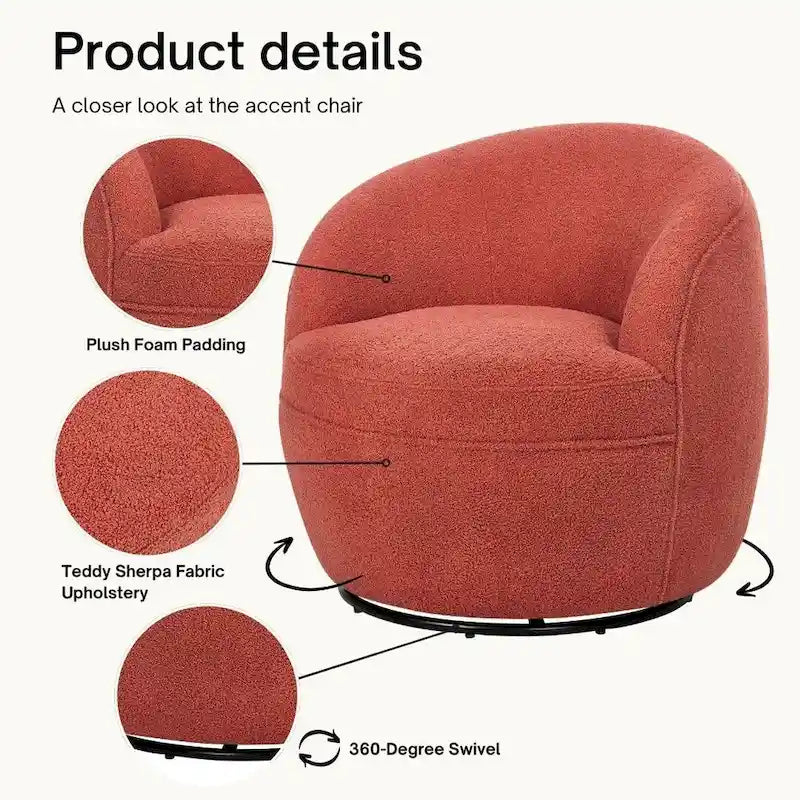 360-Degree Swivel Teddy Sherpa Barrel Accent Chair with Metal Base