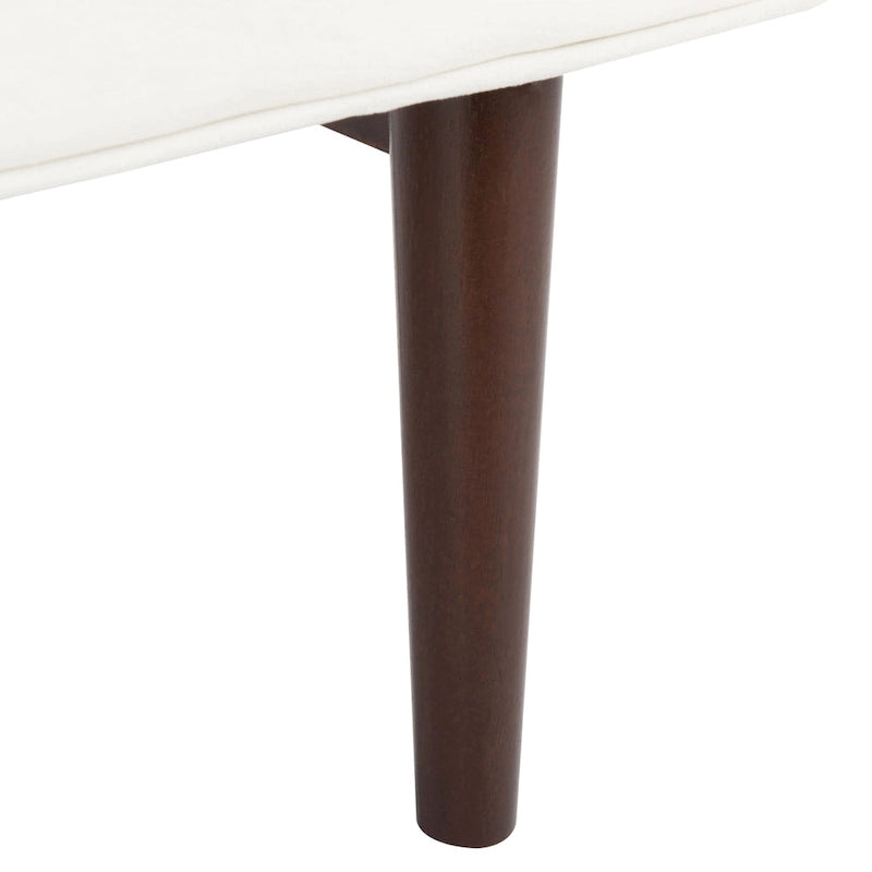 Mid-Century Modern Upholstered Bench with Cushioned Armrests Walnut Legs Velvet Linen