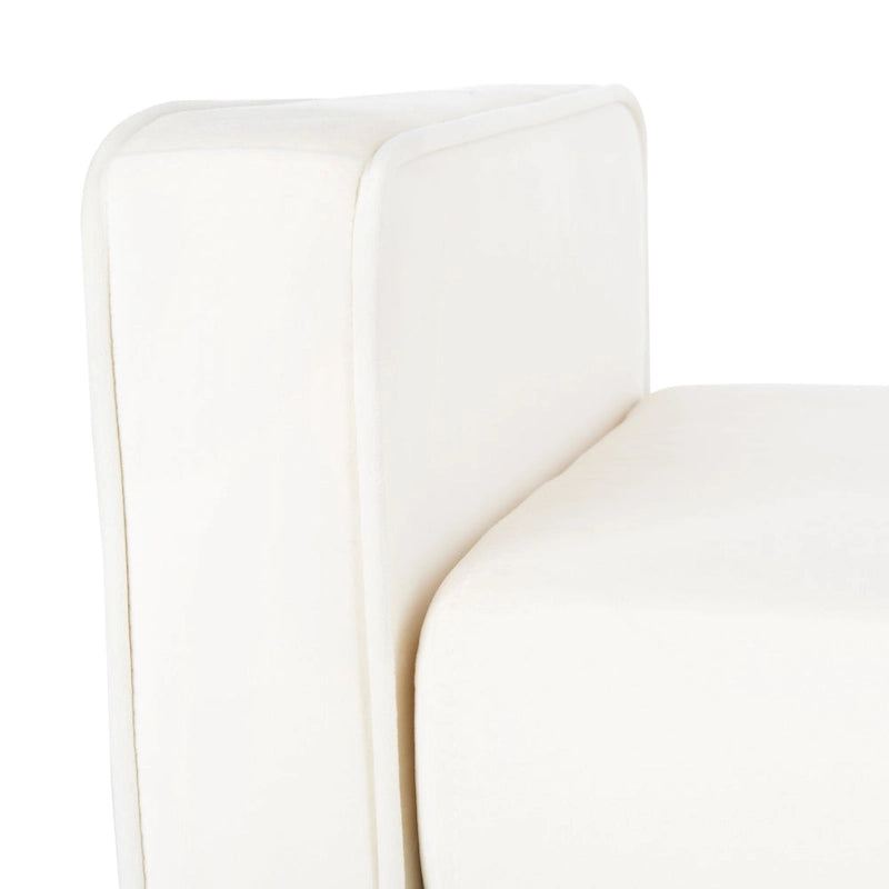 Gepolsterte Sitzbank im Mid-Century-Modern-Stil mit gepolsterten Armlehnen, Walnussholzbeinen, Samt und Leinen
