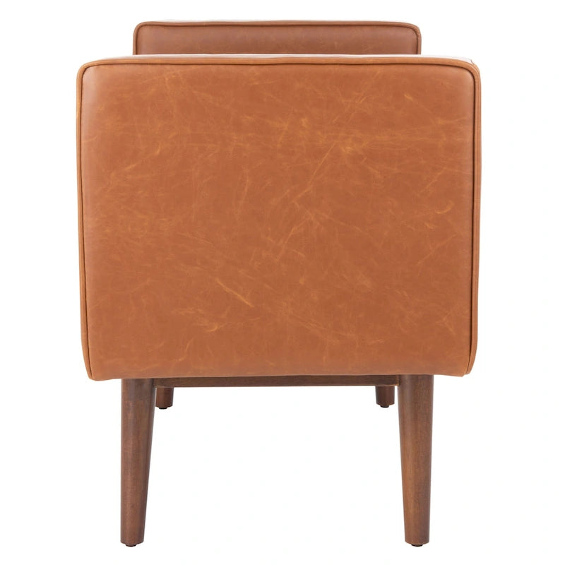 Gepolsterte Sitzbank im Mid-Century-Modern-Stil mit gepolsterten Armlehnen, Walnussholzbeinen, Samt und Leinen
