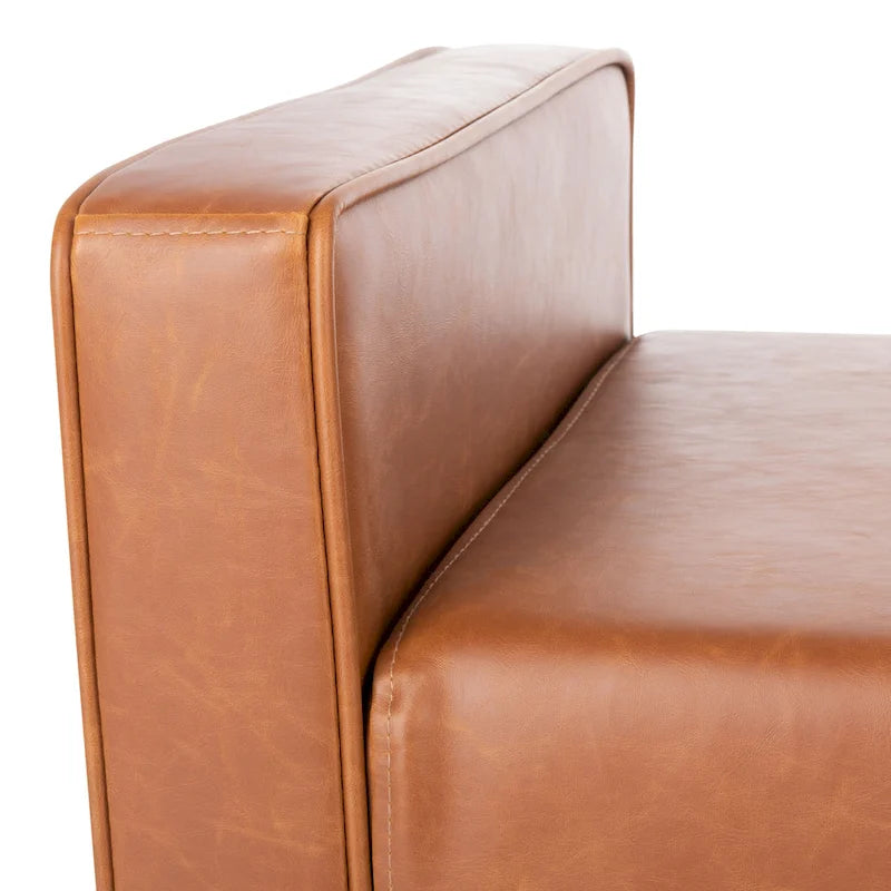 Gepolsterte Sitzbank im Mid-Century-Modern-Stil mit gepolsterten Armlehnen, Walnussholzbeinen, Samt und Leinen