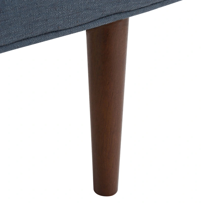 Gepolsterte Sitzbank im Mid-Century-Modern-Stil mit gepolsterten Armlehnen, Walnussholzbeinen, Samt und Leinen