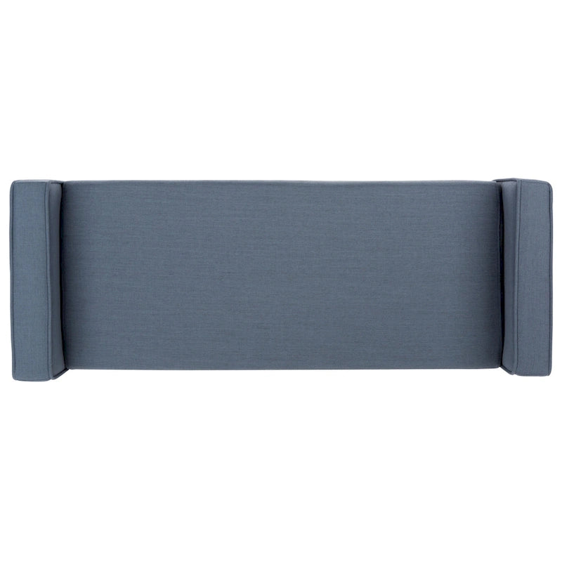 Gepolsterte Sitzbank im Mid-Century-Modern-Stil mit gepolsterten Armlehnen, Walnussholzbeinen, Samt und Leinen