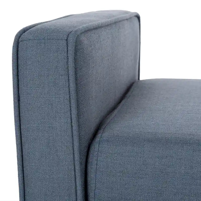 Gepolsterte Sitzbank im Mid-Century-Modern-Stil mit gepolsterten Armlehnen, Walnussholzbeinen, Samt und Leinen