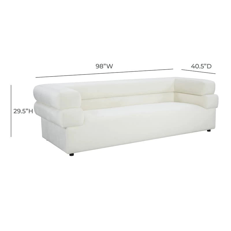 Modern Velvet Upholstered Sofa with Stacked Arms in Light Grey Cream