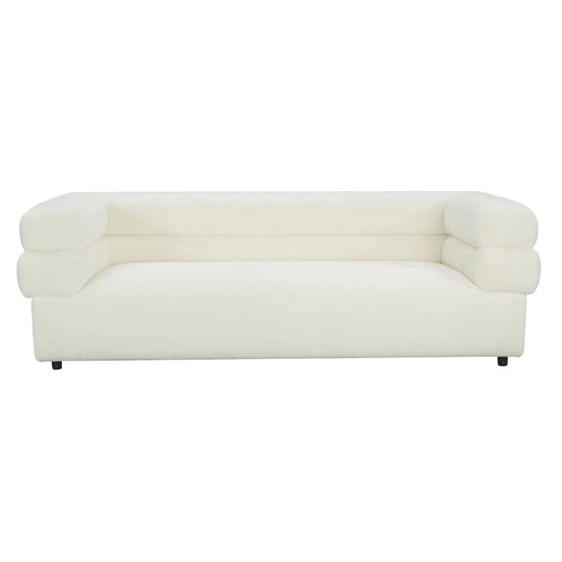 Modern Velvet Upholstered Sofa with Stacked Arms in Light Grey Cream