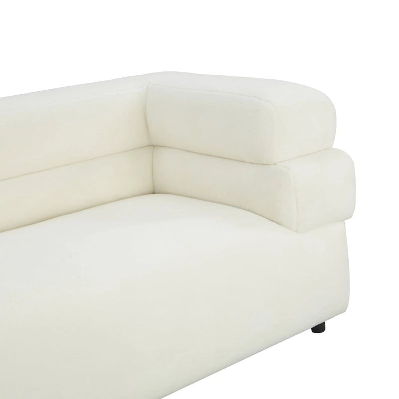 Modern Velvet Upholstered Sofa with Stacked Arms in Light Grey Cream