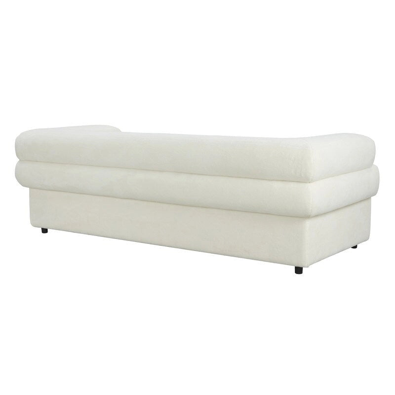 Modern Velvet Upholstered Sofa with Stacked Arms in Light Grey Cream