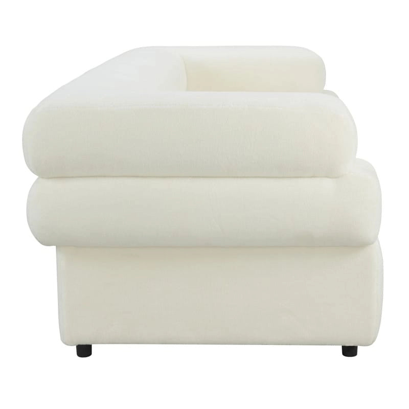 Modern Velvet Upholstered Sofa with Stacked Arms in Light Grey Cream