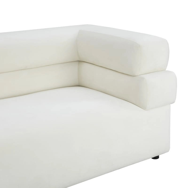 Modern Velvet Upholstered Sofa with Stacked Arms in Light Grey Cream
