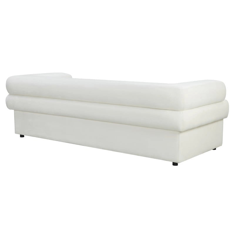 Modern Velvet Upholstered Sofa with Stacked Arms in Light Grey Cream