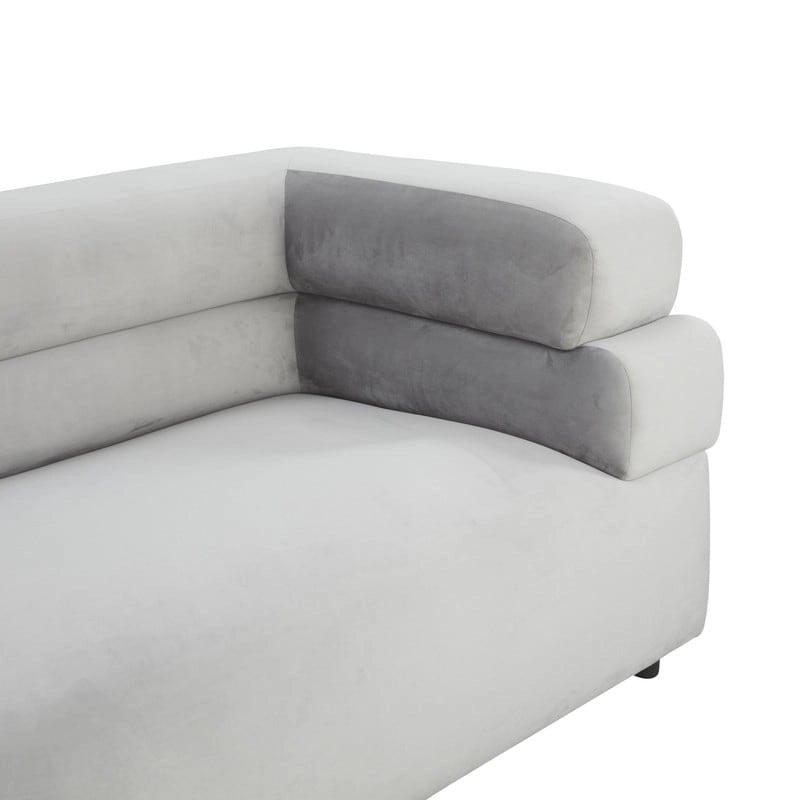 Modern Velvet Upholstered Sofa with Stacked Arms in Light Grey Cream