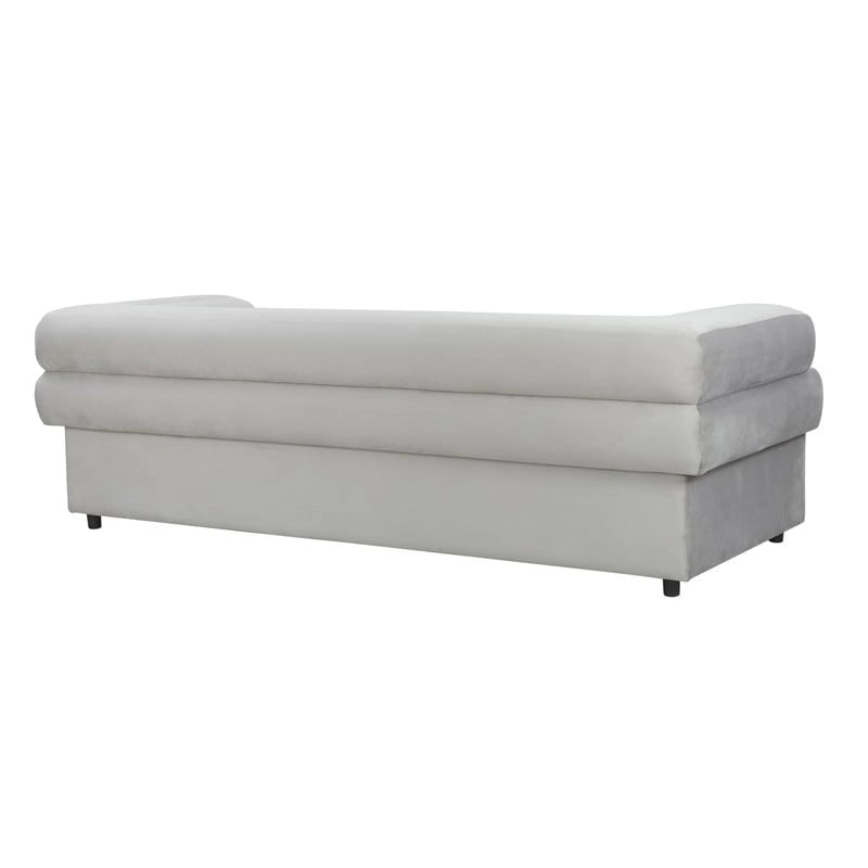 Modern Velvet Upholstered Sofa with Stacked Arms in Light Grey Cream