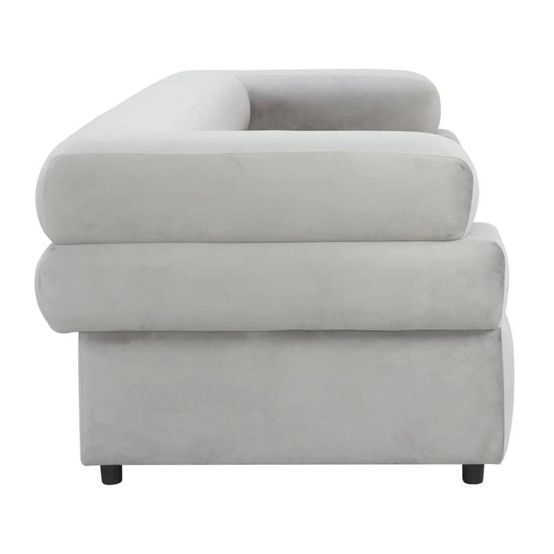 Modern Velvet Upholstered Sofa with Stacked Arms in Light Grey Cream