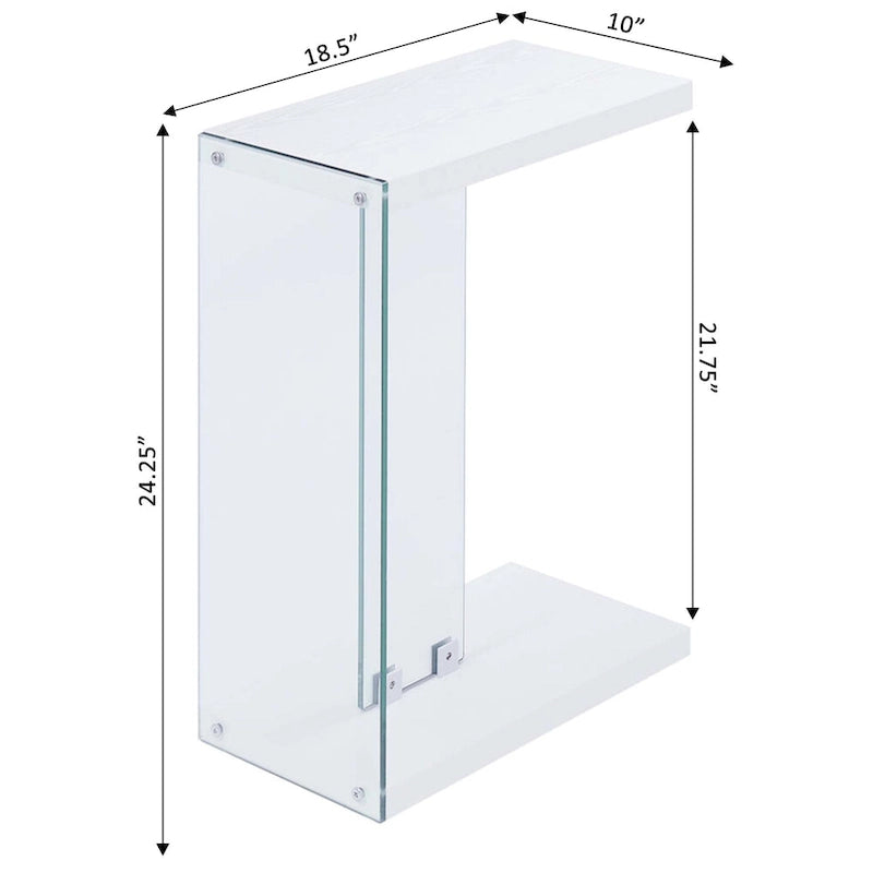 Modern Glass C-Shaped End Table with Two-Tier Shelves for Living Room