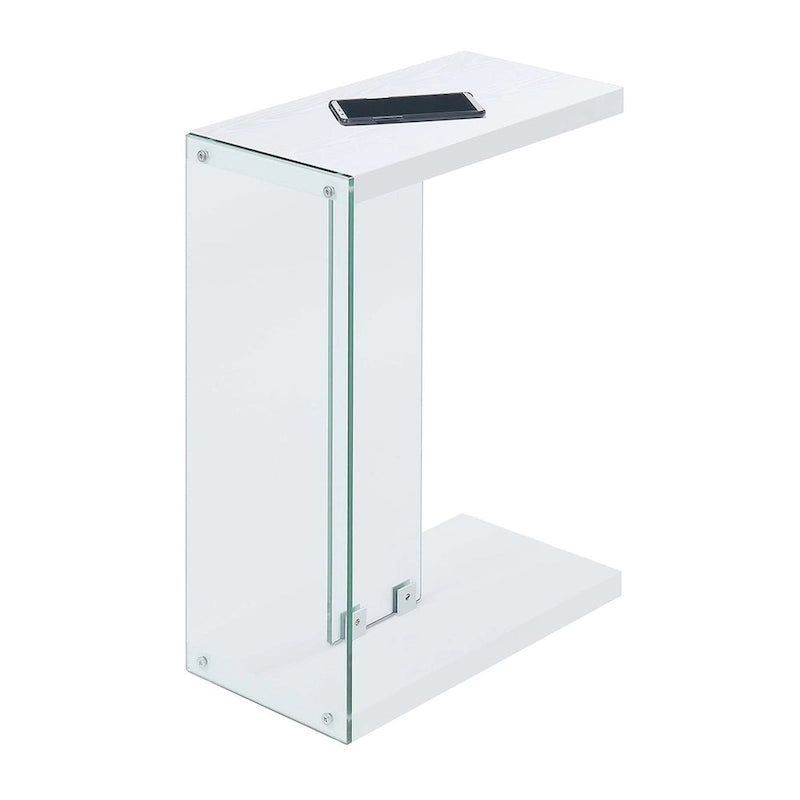Modern Glass C-Shaped End Table with Two-Tier Shelves for Living Room