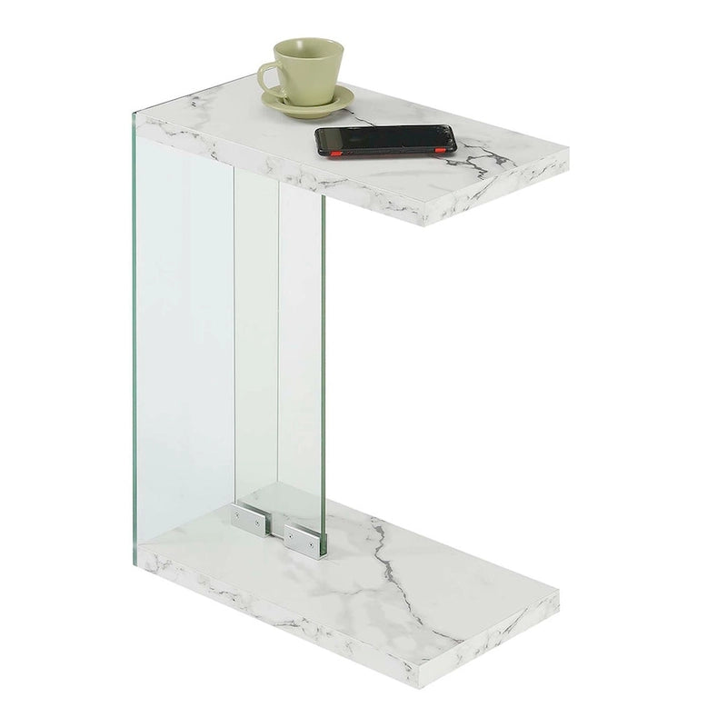 Modern Glass C-Shaped End Table with Two-Tier Shelves for Living Room
