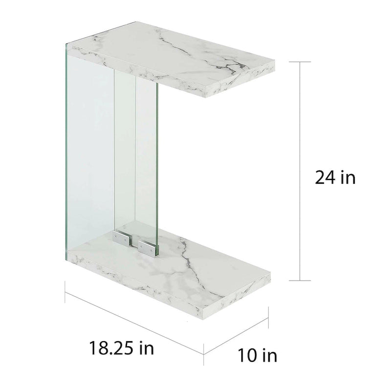 Modern Glass C-Shaped End Table with Two-Tier Shelves for Living Room