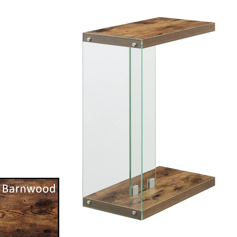 Modern Glass C-Shaped End Table with Two-Tier Shelves for Living Room