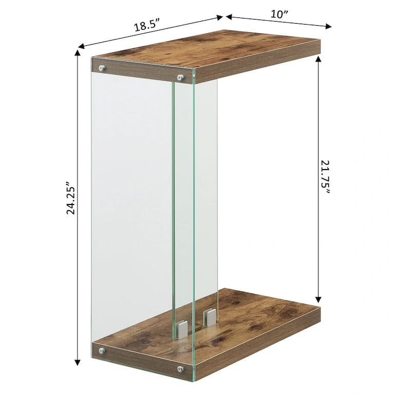 Modern Glass C-Shaped End Table with Two-Tier Shelves for Living Room