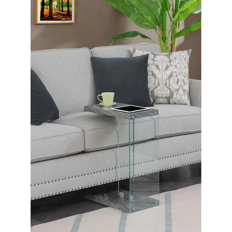 Modern Glass C-Shaped End Table with Two-Tier Shelves for Living Room