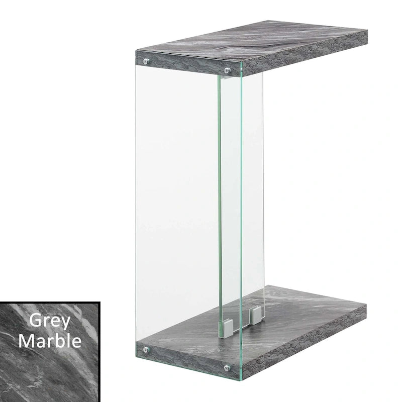 Modern Glass C-Shaped End Table with Two-Tier Shelves for Living Room