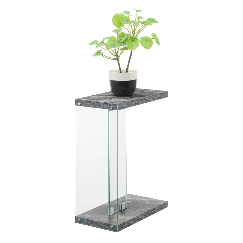 Modern Glass C-Shaped End Table with Two-Tier Shelves for Living Room