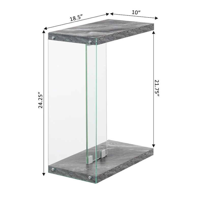 Modern Glass C-Shaped End Table with Two-Tier Shelves for Living Room