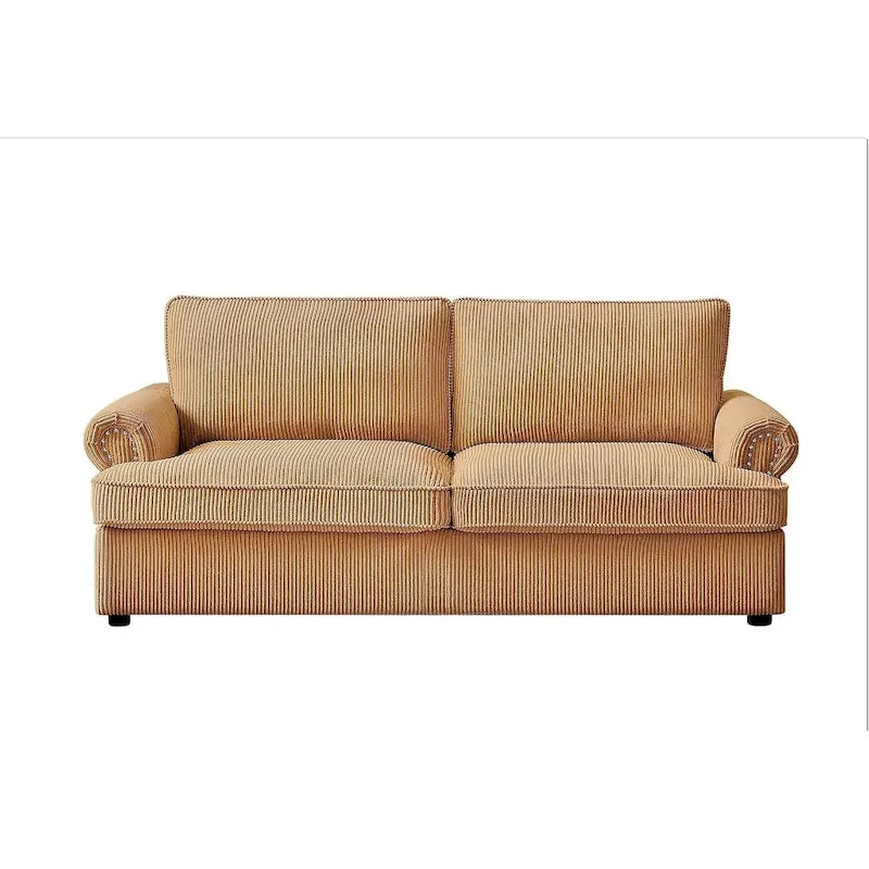 Corduroy Sleeper Sofa with Queen Pull-Out Bed and Cushioned Arms