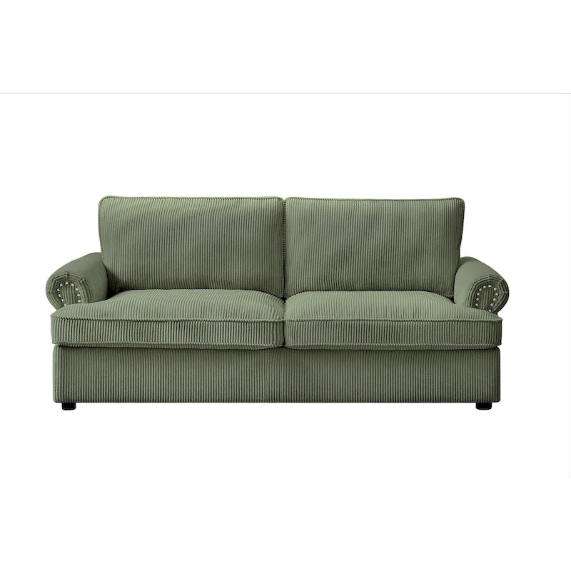 Corduroy Sleeper Sofa with Queen Pull-Out Bed and Cushioned Arms