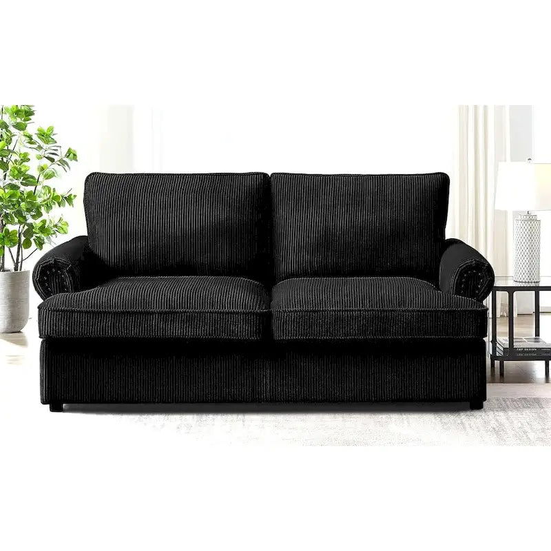 Corduroy Sleeper Sofa with Queen Pull-Out Bed and Cushioned Arms